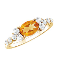Certified Real Oval Citrine East West Engagement Ring with Diamond