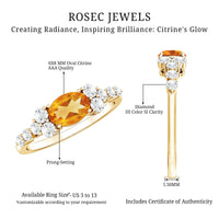 Certified Real Oval Citrine East West Engagement Ring with Diamond