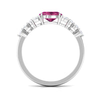 Pink Tourmaline Solitaire East West Ring with Diamond Side Stones