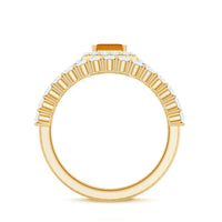 Emerald Cut Citrine Halo Engagement Ring with Moissanite Wedding Band