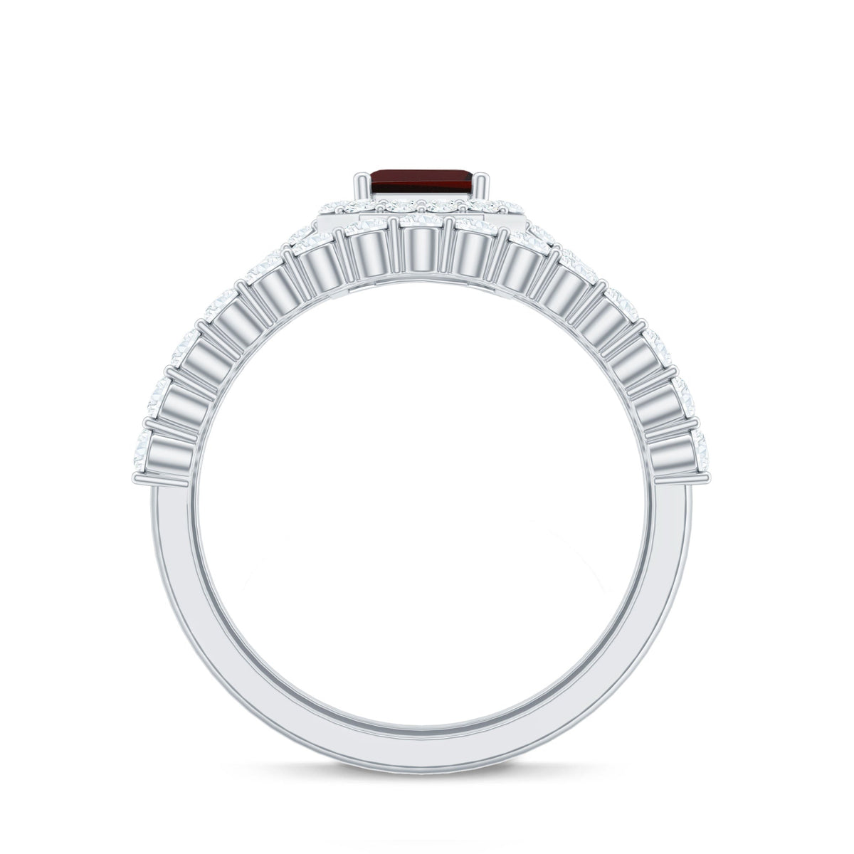 Genuine 6X8mm Emerald Cut Garnet Moissanite Wedding Ring Set of 2
