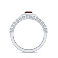 Genuine 6X8mm Emerald Cut Garnet Moissanite Wedding Ring Set of 2