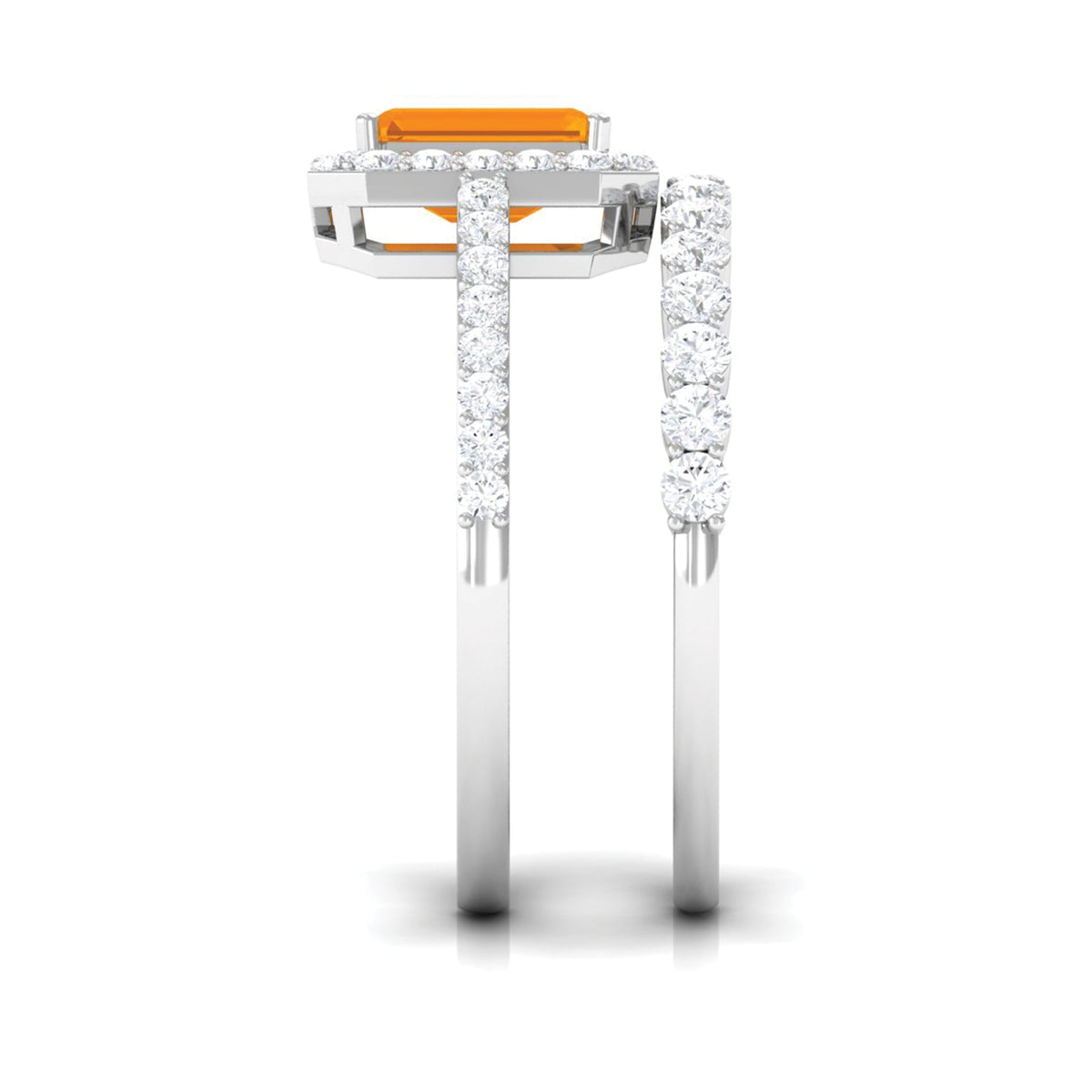 Real Fire Opal and Moissanite Stackable Ring Set