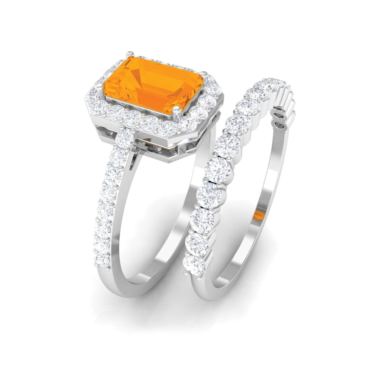 Real Fire Opal and Moissanite Stackable Ring Set