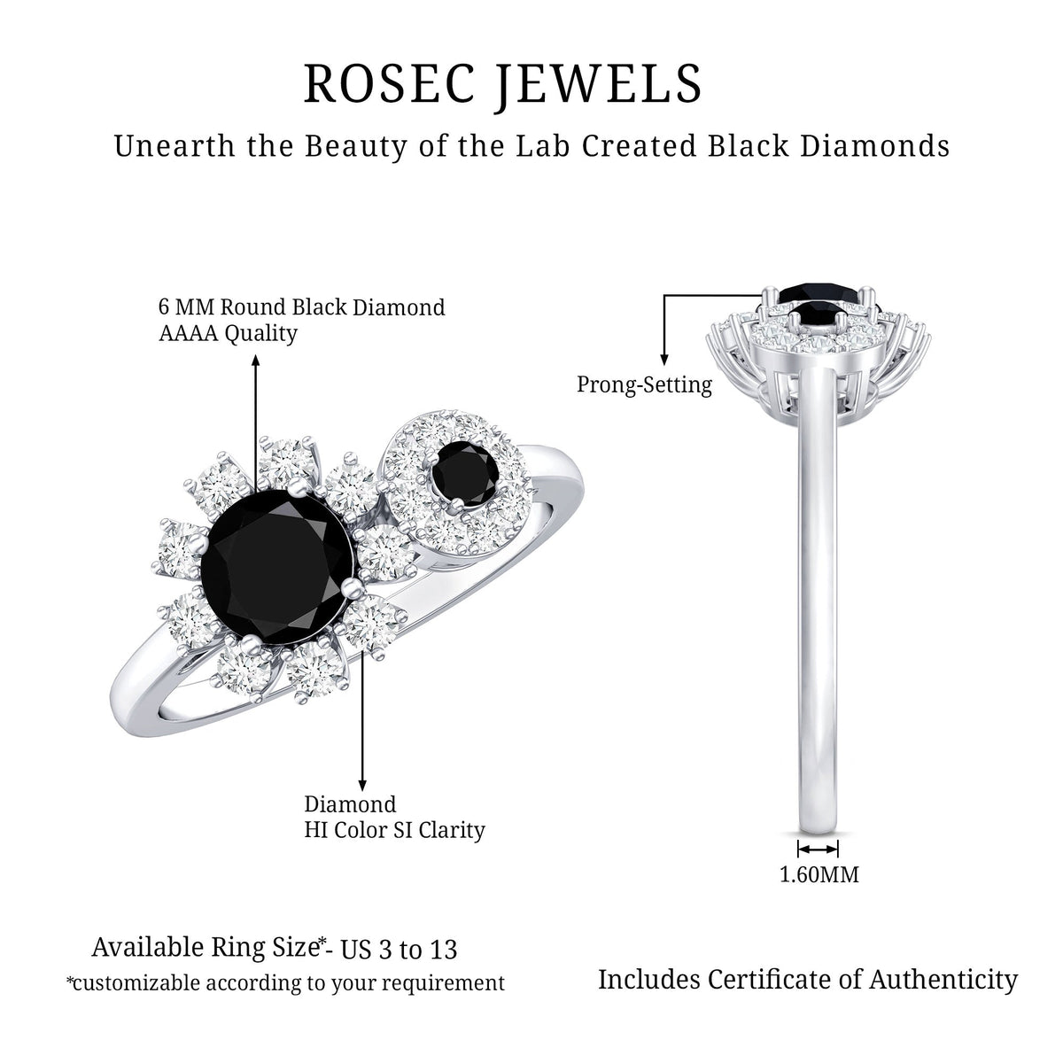 Lab Grown Black and White Diamond Designer Engagement Ring