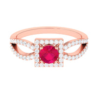 Real 0.6 Carat Ruby Engagement Ring with Diamond Split Shank