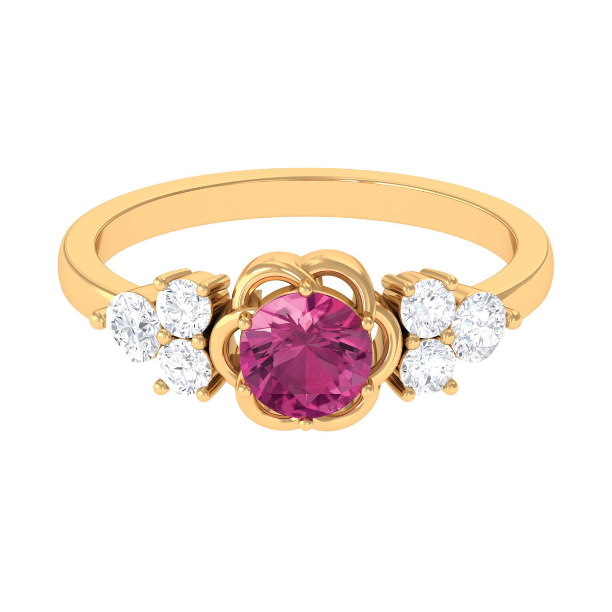 Nature Inspired Floral Ring with Pink Tourmaline and Diamond