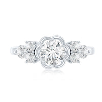 Certified Round Moissanite Flower Engagement Ring
