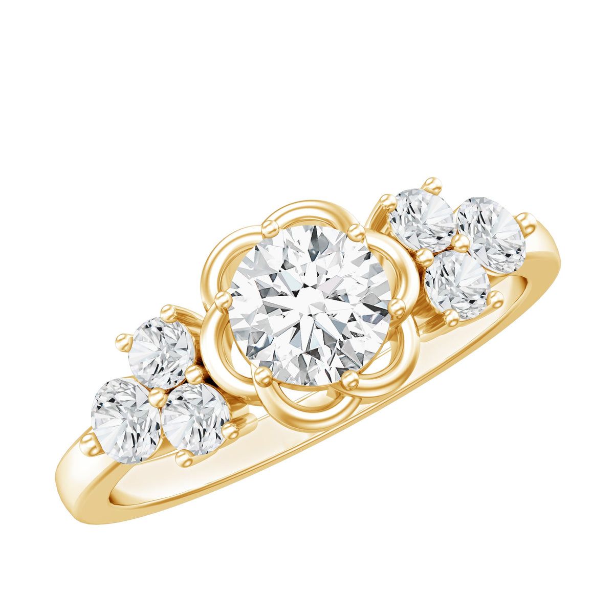Certified Round Moissanite Flower Engagement Ring