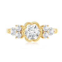 Certified Round Moissanite Flower Engagement Ring