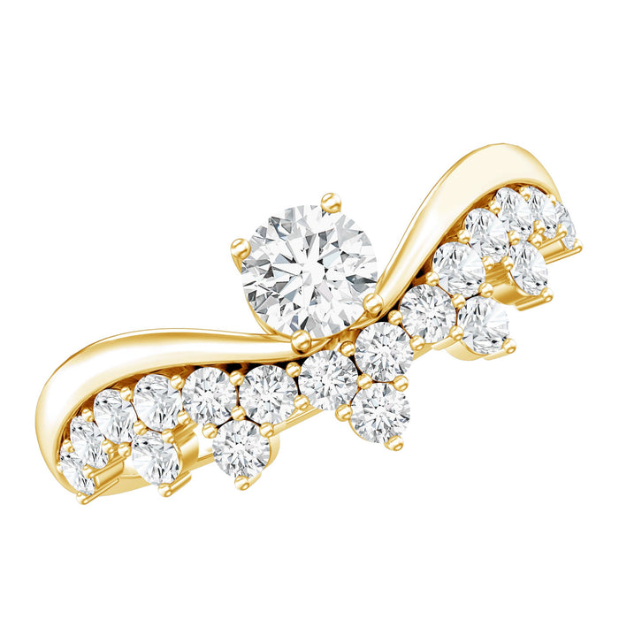 Curved Moissanite engagement ring for women by Rosec Jewels featuring sparkling stones and elegant design.