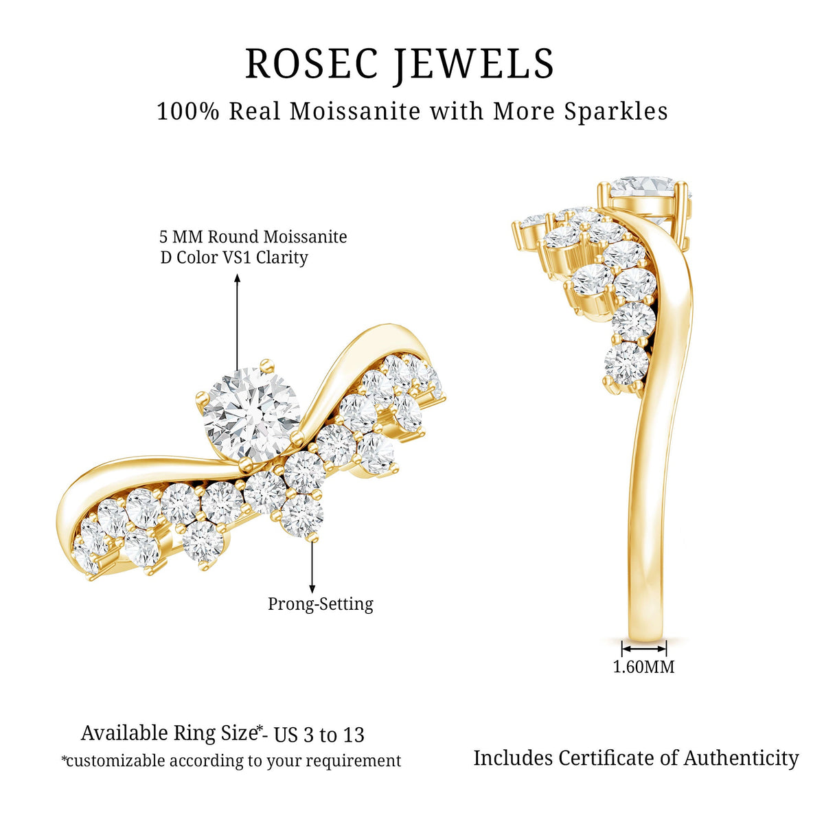 Designer Moissanite Curved Engagement Ring for Women