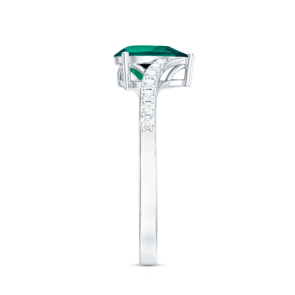 Classic Lab Grown Emerald Diamond Teardrop Engagement Ring with Bypass Shank