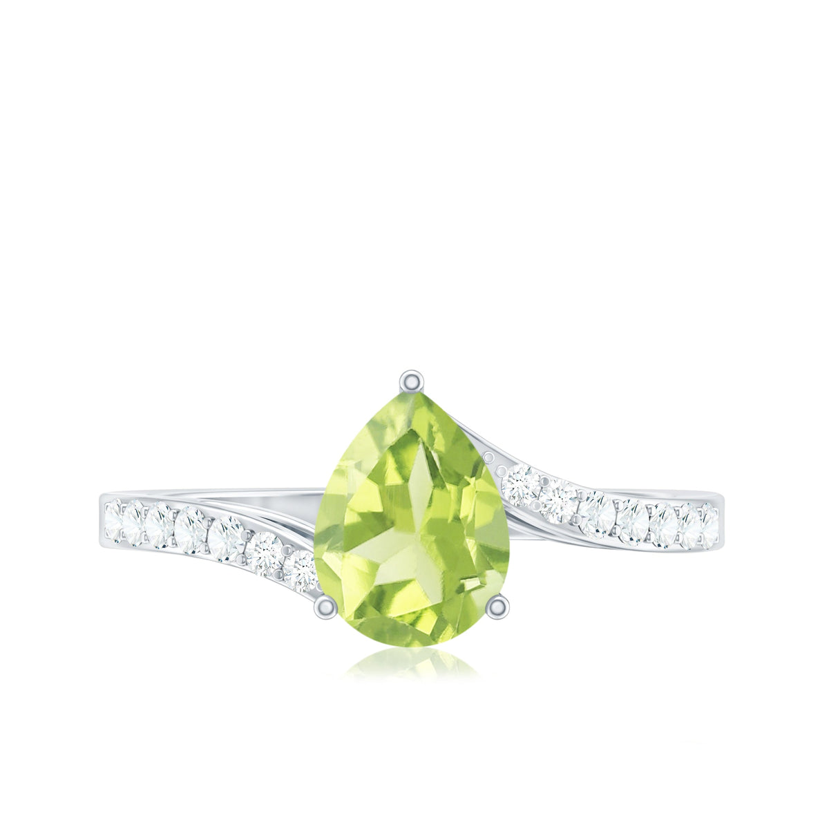 1 Carat Pear Shaped Peridot Engagement Ring with Diamond Bypass Shank