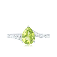 1 Carat Pear Shaped Peridot Engagement Ring with Diamond Bypass Shank