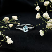 Pear Cut Aquamarine Teardrop Engagement Ring with Diamond