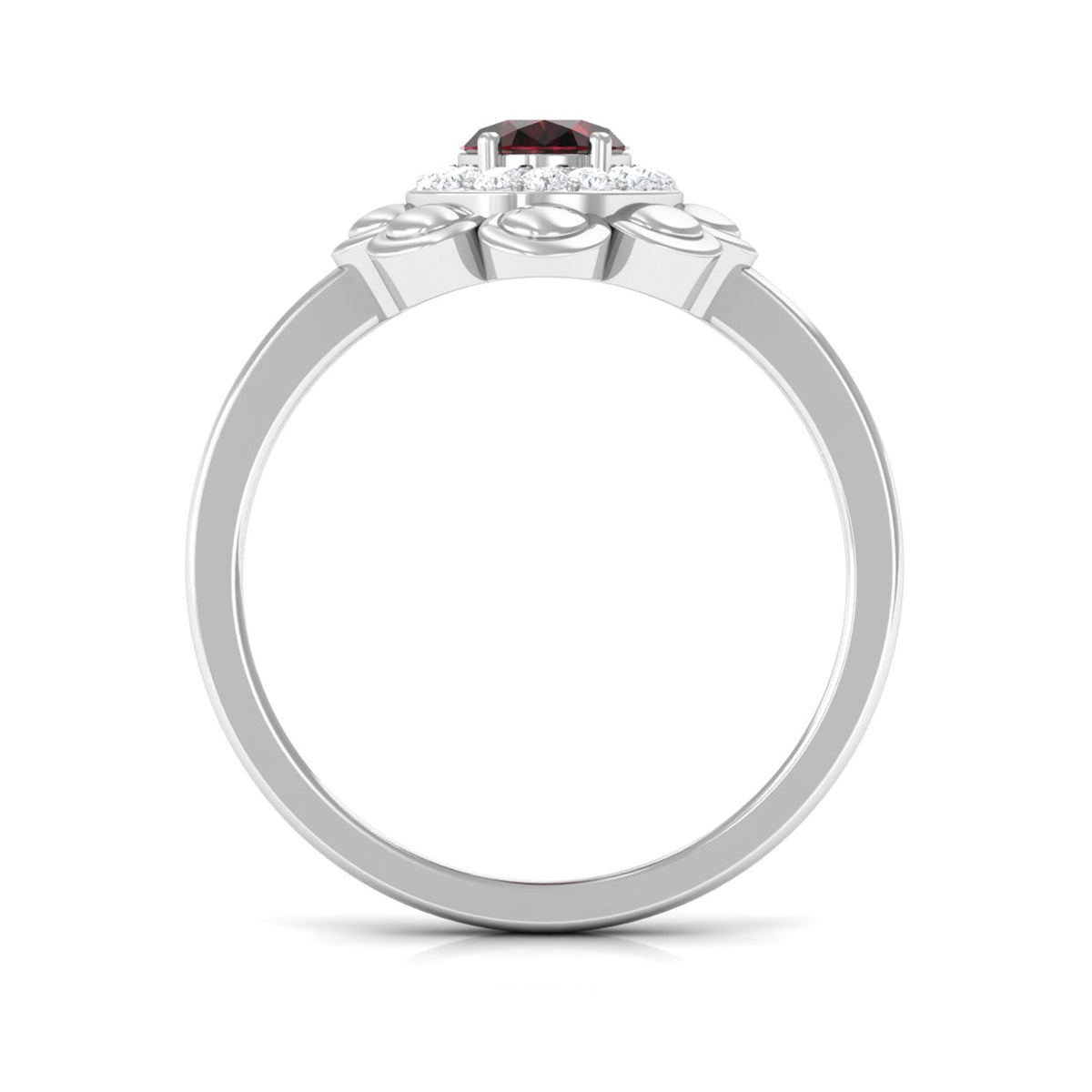 Natural 6X8mm Oval Garnet Flower Engagement Ring with Diamond