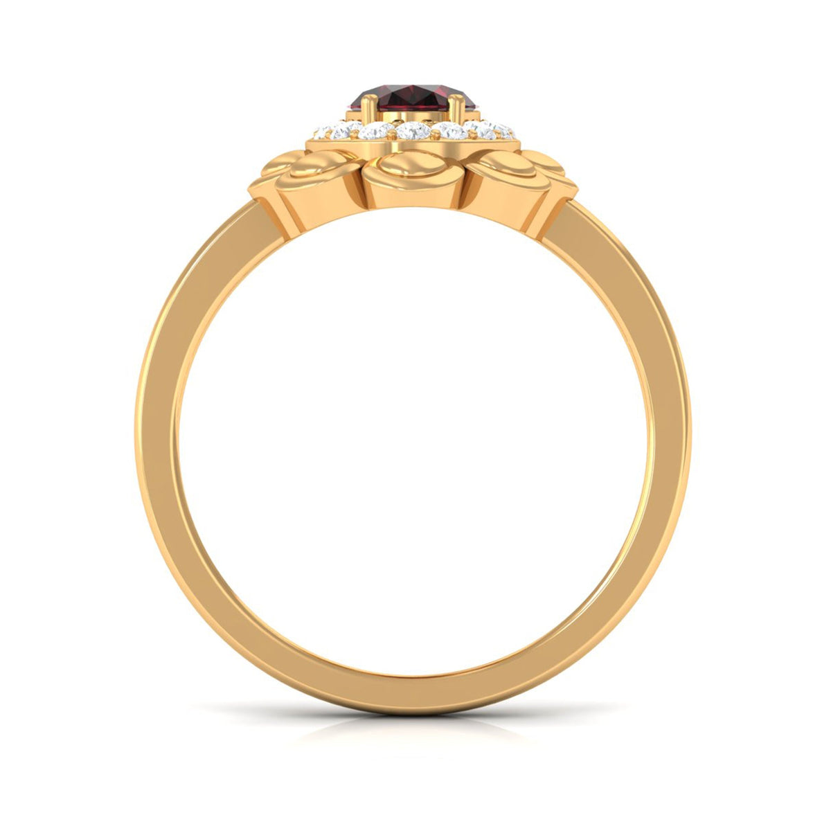 Natural 6X8mm Oval Garnet Flower Engagement Ring with Diamond