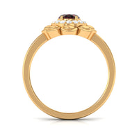 Natural 6X8mm Oval Garnet Flower Engagement Ring with Diamond