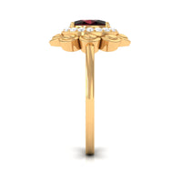 Natural 6X8mm Oval Garnet Flower Engagement Ring with Diamond