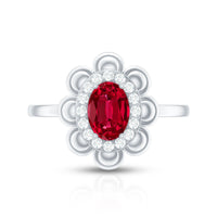 Certified 1.5 Carat Lab Grown Ruby Flower Engagement Ring with Diamond
