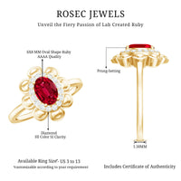 Certified 1.5 Carat Lab Grown Ruby Flower Engagement Ring with Diamond