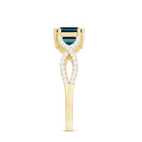 6X8mm Emerald Cut London Blue Topaz East West Engagement Ring with Diamond
