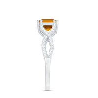 Natural Citrine Diamond Emerald Cut Engagement Ring in East West Style