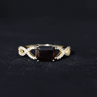 Certified Real Garnet Diamond Emerald Cut Engagement Ring in East West Style