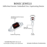 Certified Real Garnet Diamond Emerald Cut Engagement Ring in East West Style