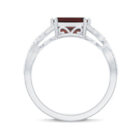 Certified Real Garnet Diamond Emerald Cut Engagement Ring in East West Style