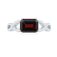 Certified Real Garnet Diamond Emerald Cut Engagement Ring in East West Style