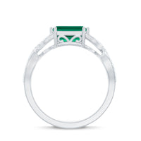 East West Style Lab Grown Emerald Cut Emerald Engagement Ring with Diamond
