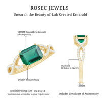East West Style Lab Grown Emerald Cut Emerald Engagement Ring with Diamond
