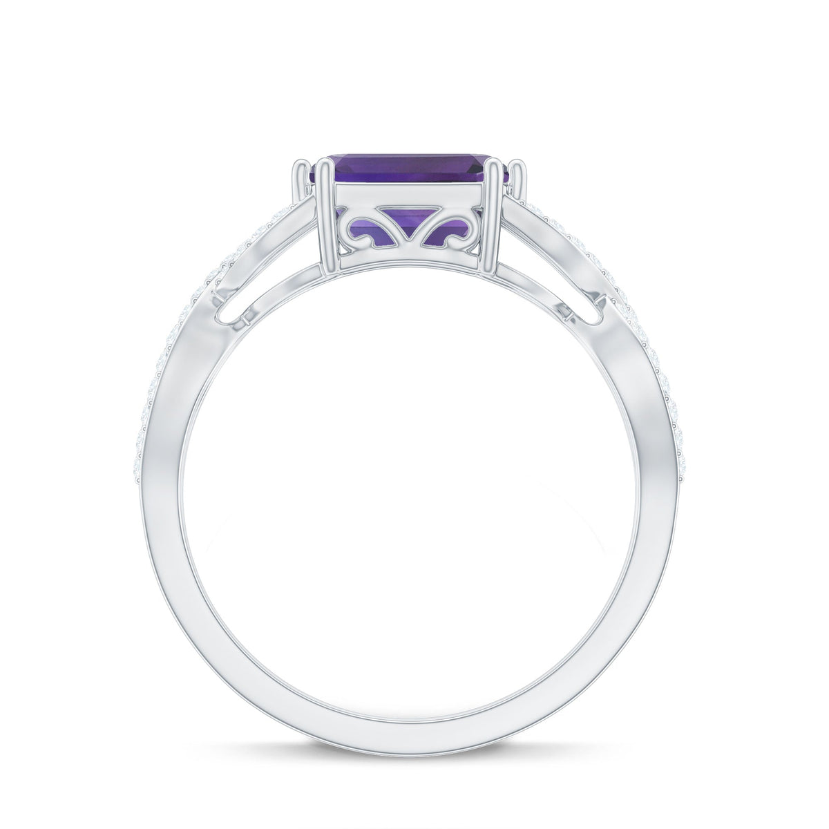 East West Style 1.4 Carat Emerald Cut Amethyst Engagement Ring with Diamonds