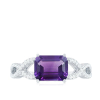 East West Style 1.4 Carat Emerald Cut Amethyst Engagement Ring with Diamonds