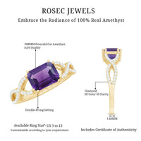 East West Style 1.4 Carat Emerald Cut Amethyst Engagement Ring with Diamonds