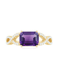 East West Style 1.4 Carat Emerald Cut Amethyst Engagement Ring with Diamonds