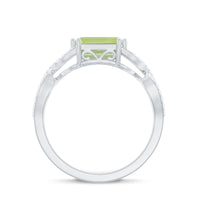 1.8 Carat Emerald Cut Peridot Engagement Ring Diamond Crossover Shank