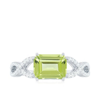 1.8 Carat Emerald Cut Peridot Engagement Ring Diamond Crossover Shank