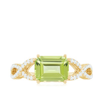 1.8 Carat Emerald Cut Peridot Engagement Ring Diamond Crossover Shank