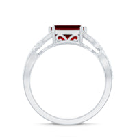 Emerald Cut Created Ruby East-West Crossover Ring with Diamond