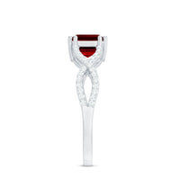 Emerald Cut Created Ruby East-West Crossover Ring with Diamond