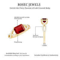 Emerald Cut Created Ruby East-West Crossover Ring with Diamond