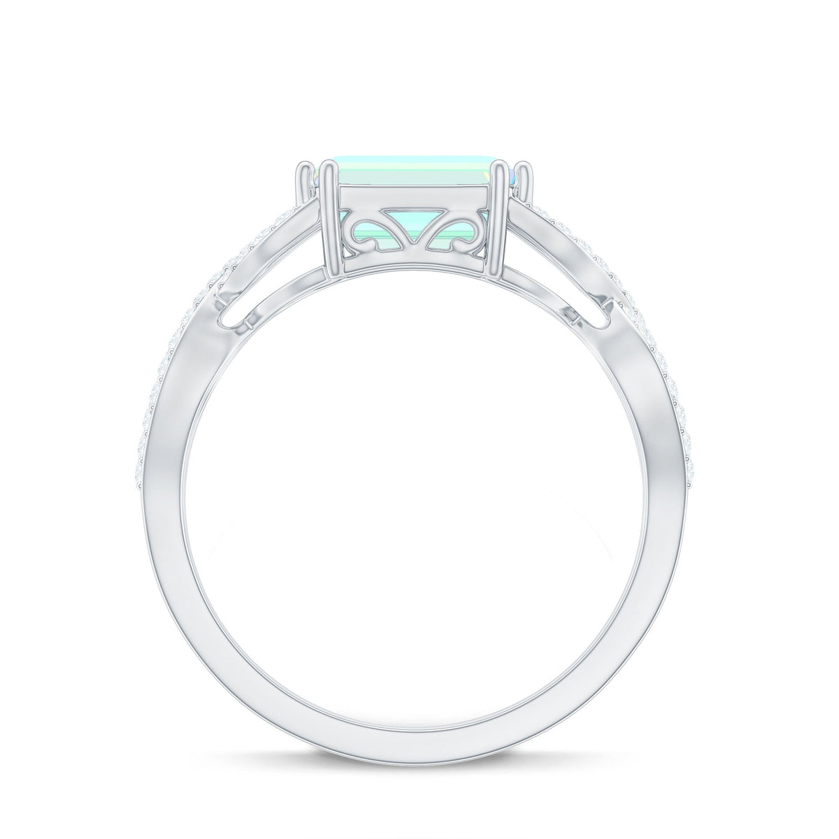 Natural Emerald Cut Opalescent Diamond Engagement Ring in East West Style