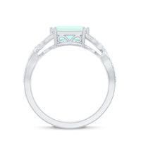 Natural Emerald Cut Opalescent Diamond Engagement Ring in East West Style