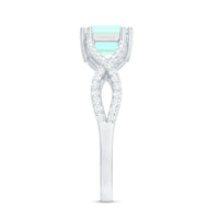 Natural Emerald Cut Opalescent Diamond Engagement Ring in East West Style