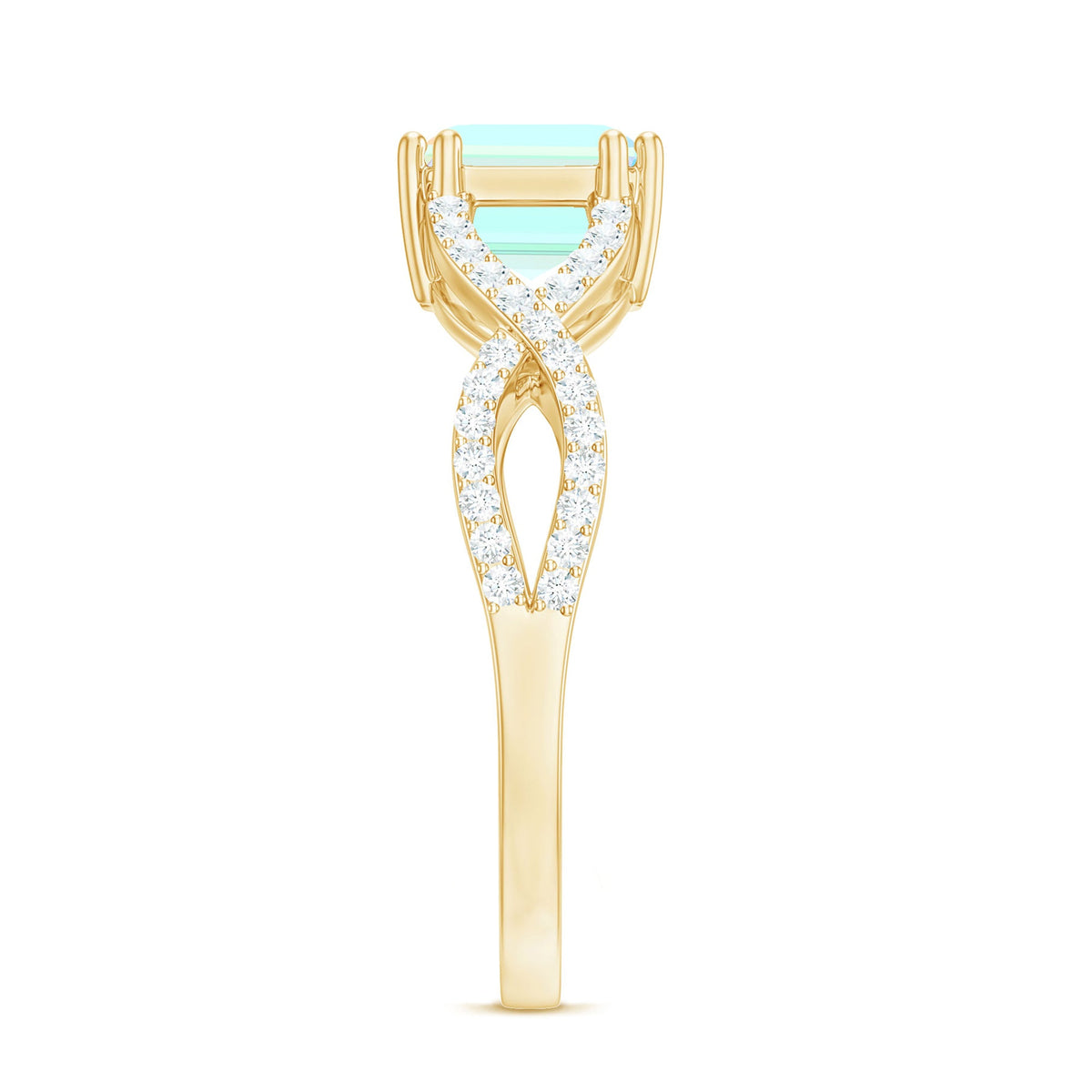 Natural Emerald Cut Opalescent Diamond Engagement Ring in East West Style