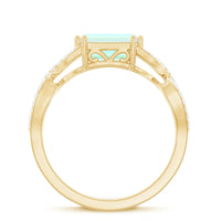 Natural Emerald Cut Opalescent Diamond Engagement Ring in East West Style