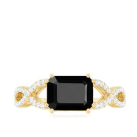 Designer Black Onyx Crossover Engagement Ring with Diamonds